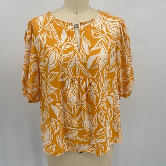 Panama Jack Women's Linen Blend Yellow & Cream Floral Blouse Top Size Medium - Picture 4 of 11